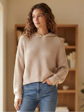 Lucky Brand Women's Hooded Knit Pullover - Beige
